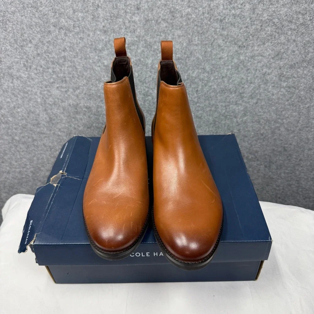 Cole Haan Grand Plus Dress Chelsea Boots Mens 13 British Tan Leather C37859